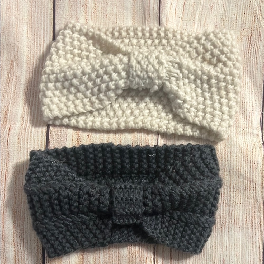 Handmade Cozy Knit Headband Set - Cream & Charcoal